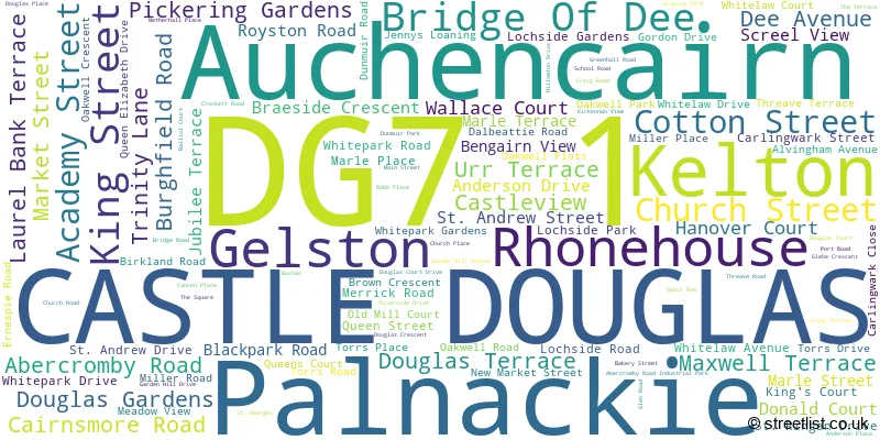A word cloud for the DG7 1 postcode